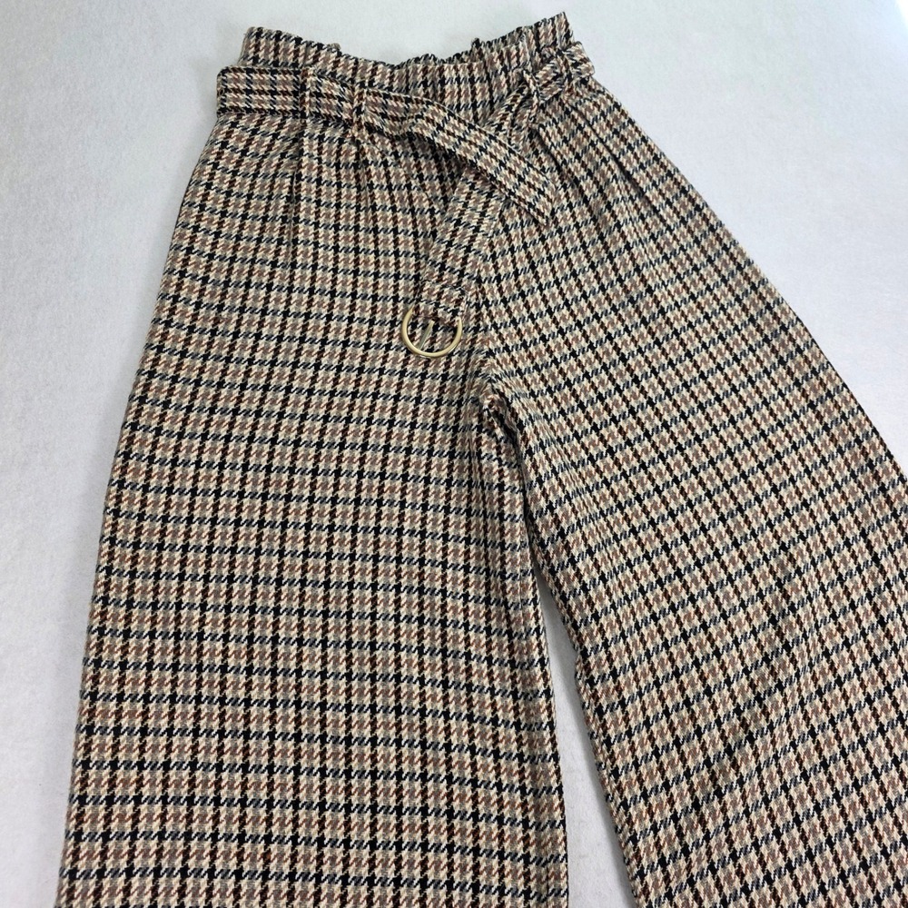 Flying Tomato Womens L Wide Leg Pants Trousers Houndstooth Plaid Wool Blend